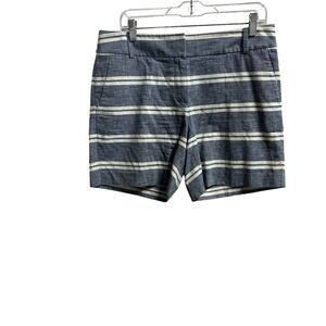 Ann Taylor Loft Womens Shorts Size 6 Blue Striped Flat Front Mid Rise Preppy